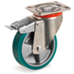 Tellure Rota 627212 — Ruote in poliuretano TR-ROLL, nucleo in alluminio, supporto rotante piastra P con freno anteriore — 627212 | Tellure Rota