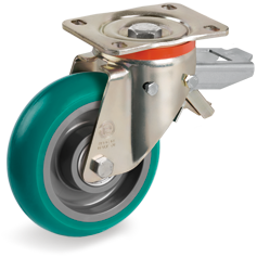 Tellure Rota 627226 — Ruote in poliuretano 'TR Roll' con profilo bombato ergonomico, nucleo in poliammide 6, supporto rotante tipo P con freno — 627226 | Tellure Rota