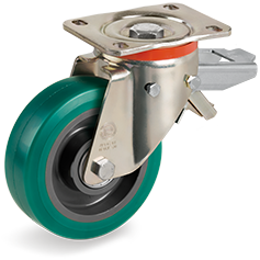 Tellure Rota 627234 — Ruote in poliuretano 'TR Roll', nucleo in poliammide 6, supporto rotante tipo P con freno — 627234 | Tellure Rota