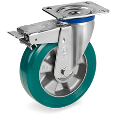 Tellure Rota 627406 — TR-ROLL polyurethane wheels, aluminium centre, swivel top plate bracket type M with front lock — 627406 | Tellure Rota