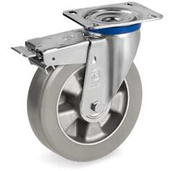 Tellure Rota 627406ESD — Ruedas de poliuretano ESD 'TR Roll', resistencia eléctrica <10^9 Ohm, soporte giratorio pletina M con freno — 627406ESD | Tellure Rota