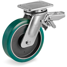 Tellure Rota 628616 — Ruote in poliuretano TR-Roll, nucleo in ghisa meccanica, supporto rotante piastra EE MHD, freno posteriore registrabile — 628616 | Tellure Rota