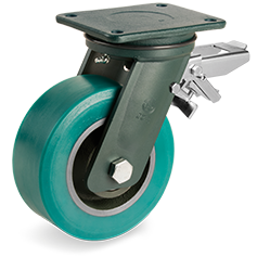 Tellure Rota 628906 — Ruote in poliuretano TR-Roll, nucleo in ghisa meccanica, supporto rotante piastra EE HD, freno posteriore registrabile — 628906 | Tellure Rota