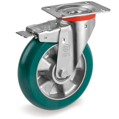 Tellure Rota 628916 — 'TR Roll' Polyurethanräder mit extra dickem, leicht balligem Laufbelag und Aluminium Felge, leichte (NL) Lenkrolle mit Feststeller — 628916 | Tellure Rota