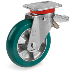 Tellure Rota 629504 — Ruote in poliuretano 'TR Roll' con profilo bombato ergonomico, nucleo in alluminio, supporto rotante extrapesante (EP) con freno — 629504 | Tellure Rota