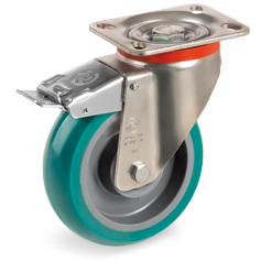 Tellure Rota 629513 — Ruote in poliuretano 'TR Roll' con profilo bombato ergonomico, nucleo in poliammide 6, supporto rotante tipo P con freno — 629513 | Tellure Rota