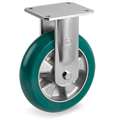 Tellure Rota 629703 — 'TR Roll' polyurethane wheels with ergonomic round profile, aluminium centre, fixed electrowelded bracket (EE MHD) — 629703 | Tellure Rota