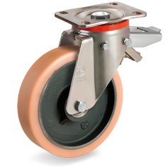 Tellure Rota 634856 — Ruote in poliuretano Vulkollan®, nucleo in ghisa meccanica, supporto rotante piastra P con freno registrabile — 634856 | Tellure Rota