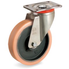 Tellure Rota 635851 — Vulkollan® polyurethane wheels, cast iron centre, swivel top plate bracket type P — 635851 | Tellure Rota
