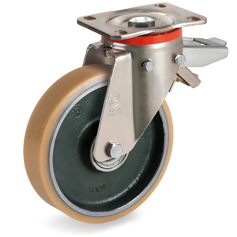 Tellure Rota 636306 — Ruote in poliuretano Vulkollan®, nucleo in acciaio forgiato, supporto rotante piastra P con freno registrabile — 636306 | Tellure Rota
