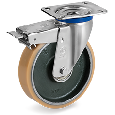 Tellure Rota 636704 — Vulkollan® polyurethane wheels, forged steel centre, swivel top plate bracket type M with front lock — 636704 | Tellure Rota