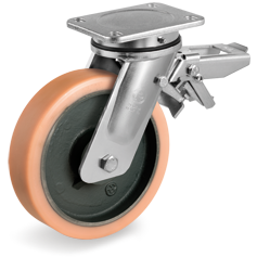 Tellure Rota 638904 — Ruedas de Vulkollan®, núcleo de hierro fundido mecánico, soporte giratorio pletina EE MHD, freno trasero regulable — 638904 | Tellure Rota