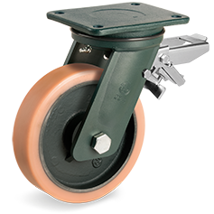 Tellure Rota 638917 — Ruote in Vulkollan®, nucleo in ghisa meccanica, supporto rotante piastra EE HD, freno registrabile posteriore — 638917 | Tellure Rota