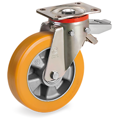 Tellure Rota 655505 — Ruote in poliuretano 'TR' ad alto spessore, nucleo in alluminio, supporto rotante piastra P con freno posteriore registrabile — 655505 | Tellure Rota