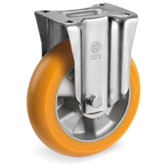 Tellure Rota 656006 — Ruote in poliuretano TR con profilo bombato ergonomico, nucleo in alluminio, supporto fisso medio (M) — 656006 | Tellure Rota