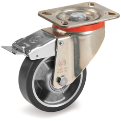 Tellure Rota 656602ESD — Ruote in poliuretano ESD 'TR', resistenza elettrica <10^9 Ohm, nucleo in alluminio,, supporto rotante piastra P freno anteriore — 656602ESD | Tellure Rota