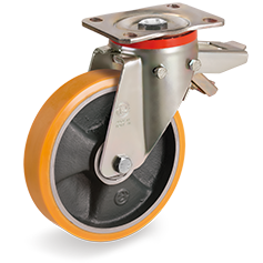 Tellure Rota 656626 — Ruote in poliuretano TR, nucleo in ghisa, supporto rotante piastra P con freno registrabile — 656626 | Tellure Rota