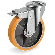 Tellure Rota 656824 — Ruote in poliuretano 'TR', nucleo in ghisa, supporto rotante foro passante NL freno anteriore — 656824 | Tellure Rota