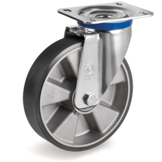 Tellure Rota 659604ESD — Ruote in poliuretano ESD 'TR', resistenza elettrica <10^9 Ohm, nucleo in alluminio, supporto rotante piastra M — 659604ESD | Tellure Rota