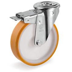 Tellure Rota 666406 — Ruote in poliuretano 'TR', nucleo in poliammide, supporto rotante foro passante NL freno anteriore — 666406 | Tellure Rota