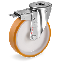 Tellure Rota 668825 — Ruote in poliuretano 'TR', nucleo in poliammide, supporto rotante foro passante NLX freno anteriore — 668825 | Tellure Rota