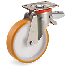 Tellure Rota 669105 — Ruote in poliuretano TR, nucleo in poliammide 6, supporto rotante piastra P con freno registrabile — 669105 | Tellure Rota