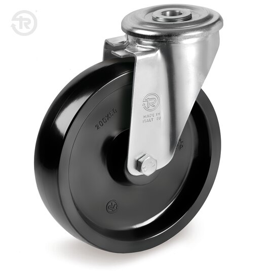 Tellure Rota 677502 — Ruote monolitiche in resina termoindurente, supporto rotante foro passante NL con assaleria PTFE — 677502 | Tellure Rota