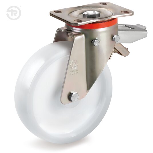 Tellure Rota 686913 — Ruote monolitiche per alto carico in poliammide 6, supporto rotante piastra P con freno registrabile — 686913 | Tellure Rota