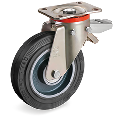 Tellure Rota 727224 — Ruote in gomma Sigma Elastic, nucleo in ghisa, supporto rotante piastra P con freno registrabile — 727224 | Tellure Rota