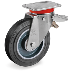 Tellure Rota 727324 — Ruote in gomma Sigma Elastic, nucleo in ghisa, supporto rotante piastra EP con freno registrabile — 727324 | Tellure Rota