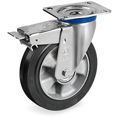Tellure Rota 727910 — Sigma Elastic rubber wheels, cast iron centre, swivel top plate bracket type M with front lock — 727910 | Tellure Rota